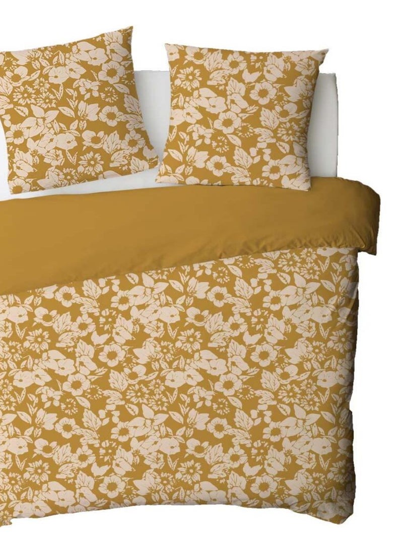 Future Home - Parure de lit 2 personnes en coton 57 fils imprimé miel Jaune - Kiabi