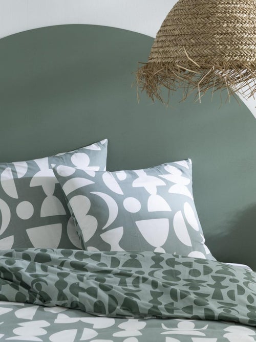 Future Home - Parure de lit 2 personnes en coton 57 fils imprimé vert - Kiabi