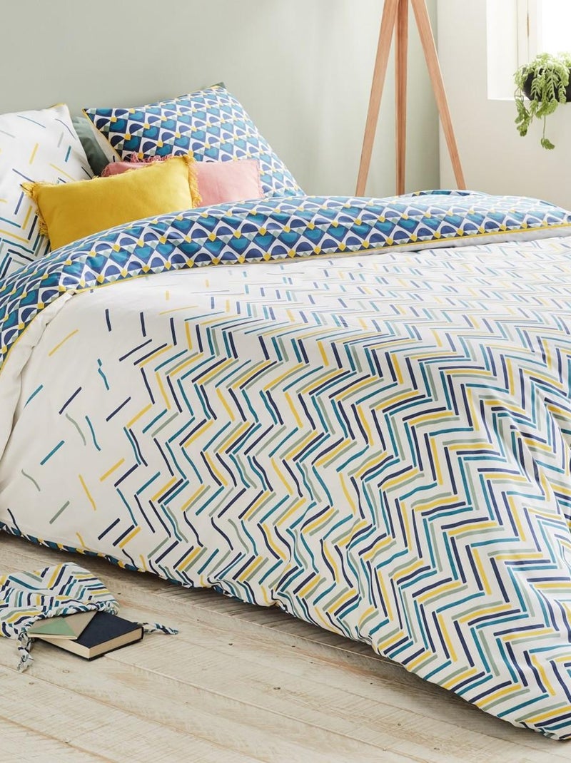 Future Home - Parure de lit 2 personnes en percale 70 fils imprimé bleu Blanc - Kiabi