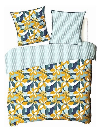 Future Home - Parure de lit 2 personnes en percale 70 fils imprimé bleu