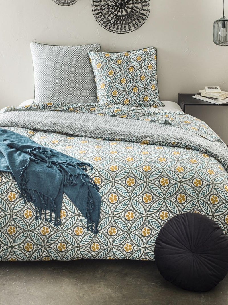 Future Home - Parure de lit 2 personnes en percale 70 fils imprimé bleu Bleu - Kiabi