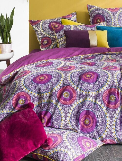 Future Home - Parure de lit 2 personnes en satin 78 fils imprimé violet - Kiabi