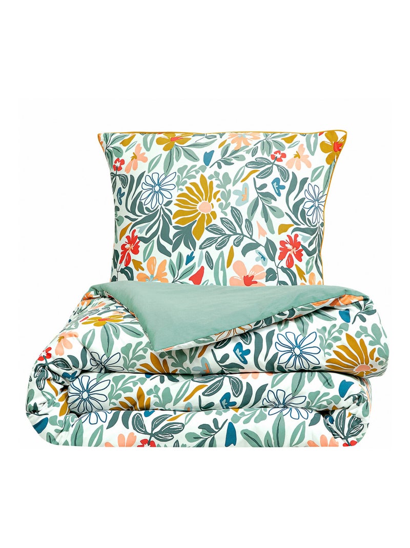 Future Home - Parure de lit 2 personnes en satin de coton imprimé floral Beige - Kiabi