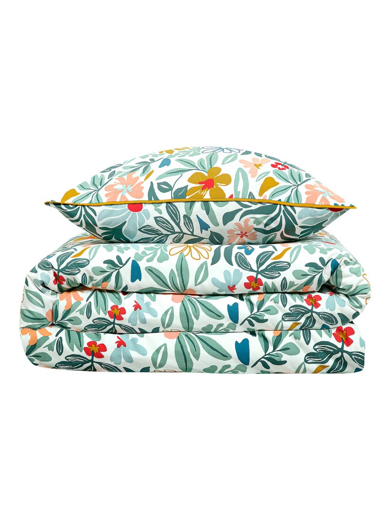 Future Home - Parure de lit 2 personnes en satin de coton imprimé floral Beige - Kiabi