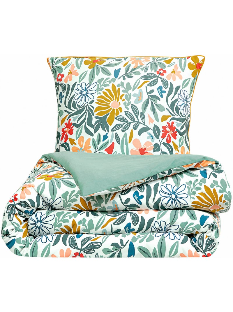 Future Home - Parure de lit 2 personnes en satin de coton imprimé floral Blanc Bleu marine Bleu - Kiabi