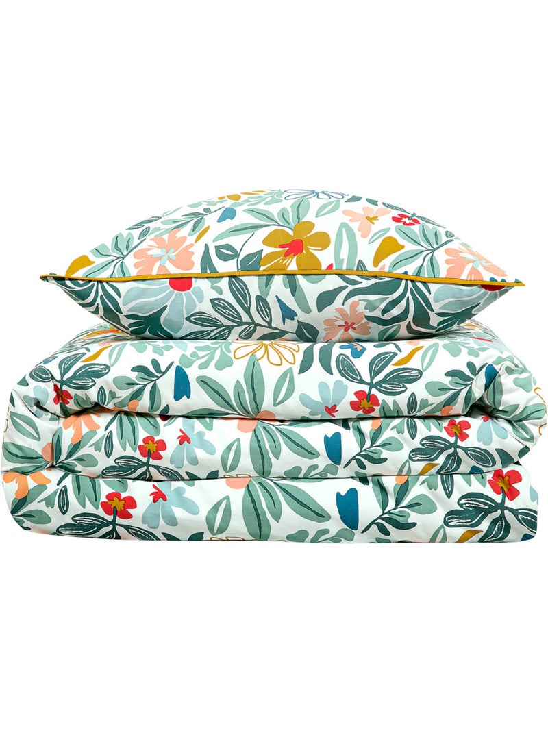 Future Home - Parure de lit 2 personnes en satin de coton imprimé floral Blanc Bleu marine Bleu - Kiabi