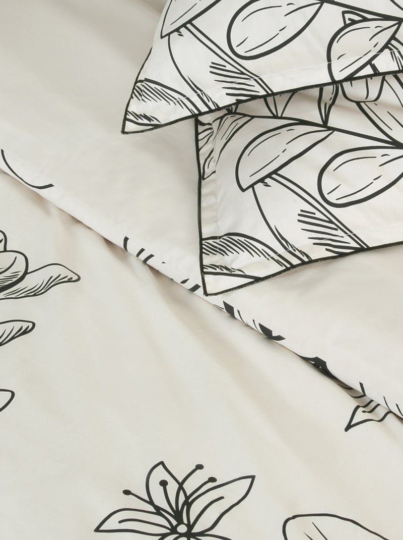 Future Home - Parure de lit 2 personnes en satin de coton imprimé végétal Beige - Kiabi