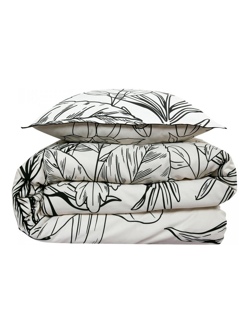 Future Home - Parure de lit 2 personnes en satin de coton imprimé végétal Beige - Kiabi