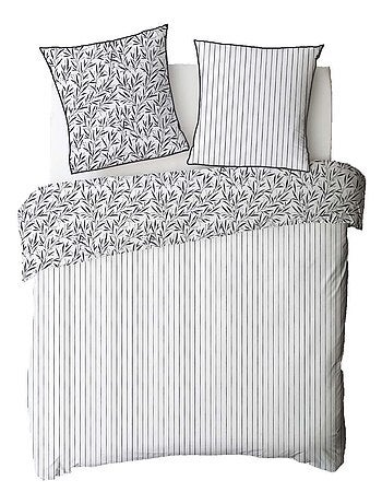 Future Home - Parure de lit 2 personnes feuillage et rayures en coton