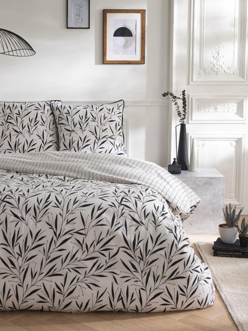 Future Home - Parure de lit 2 personnes feuillage et rayures en coton Blanc - Kiabi