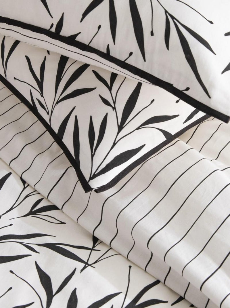 Future Home - Parure de lit 2 personnes feuillage et rayures en coton Blanc - Kiabi