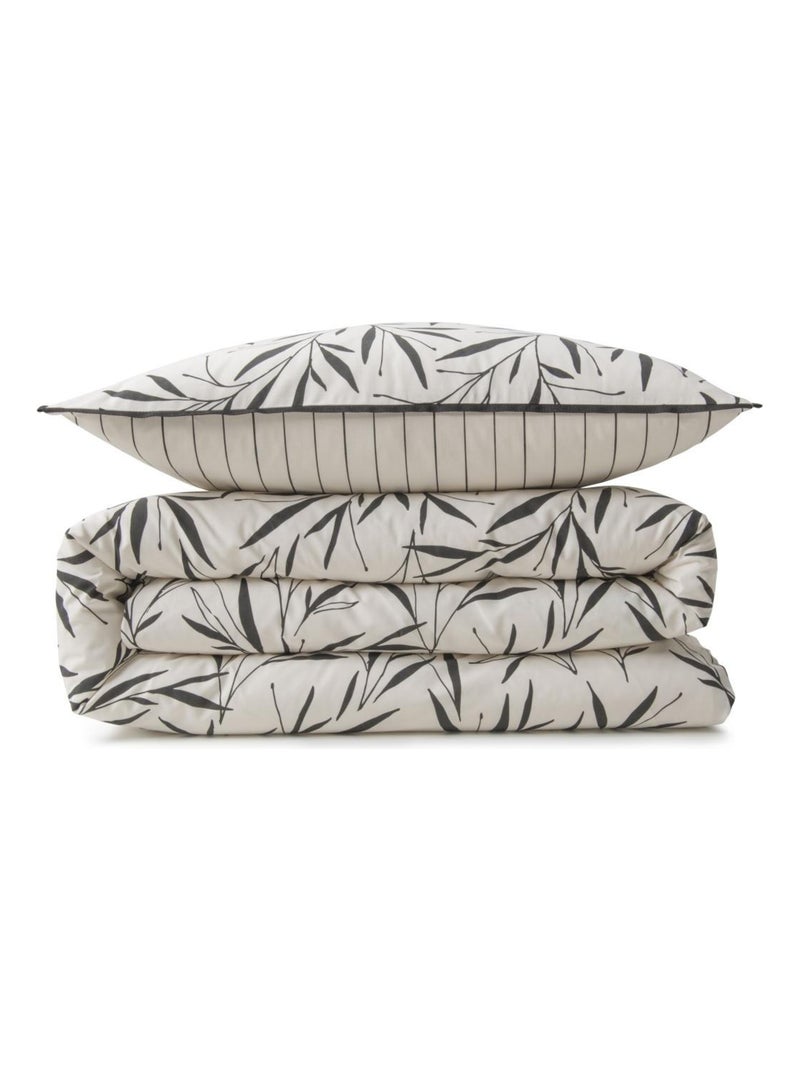 Future Home - Parure de lit 2 personnes feuillage et rayures en coton Blanc - Kiabi