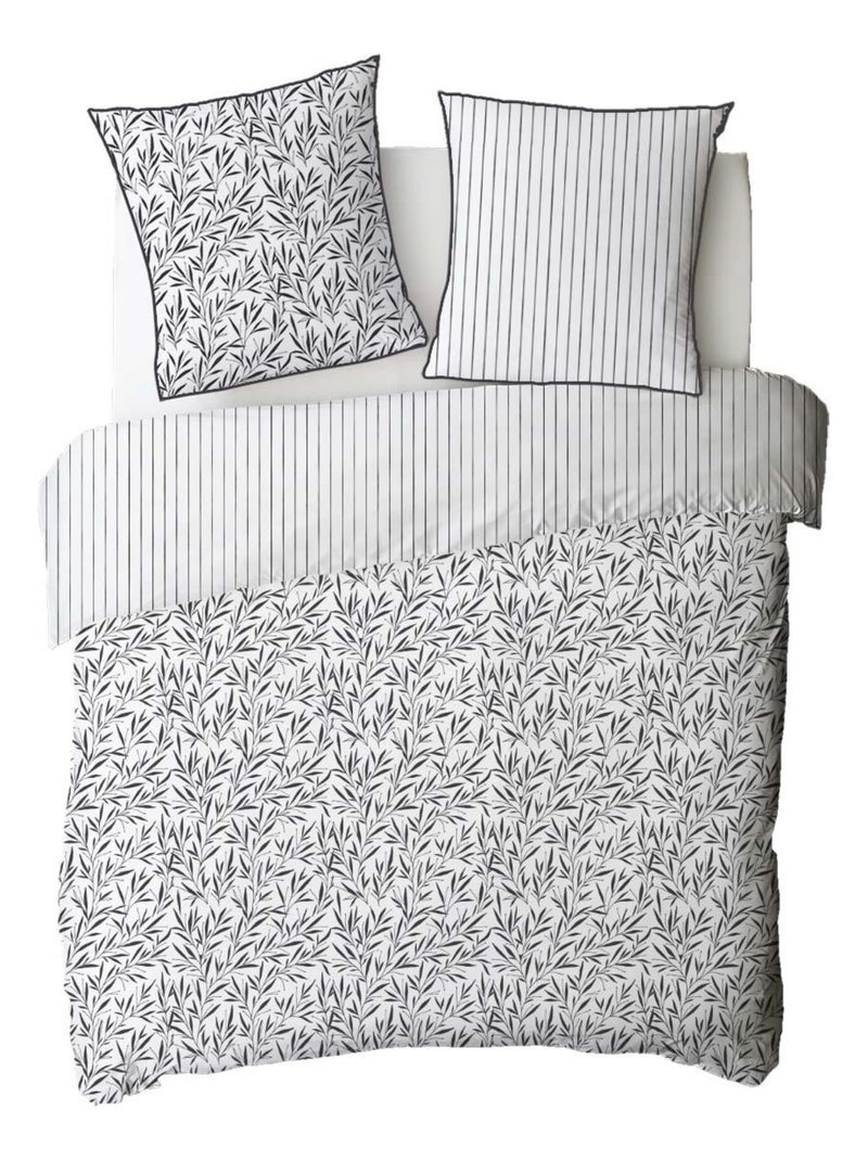 Future Home - Parure de lit 2 personnes feuillage et rayures en coton Blanc - Kiabi