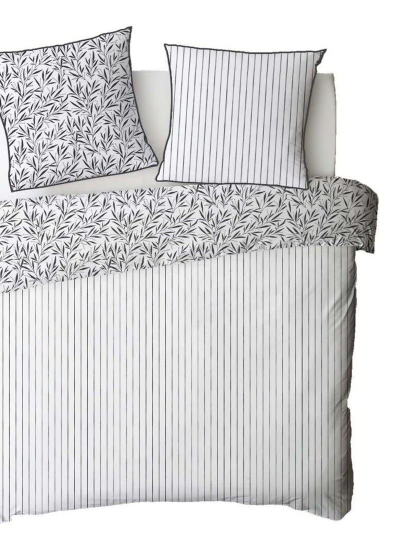 Future Home - Parure de lit 2 personnes feuillage et rayures en coton Blanc - Kiabi