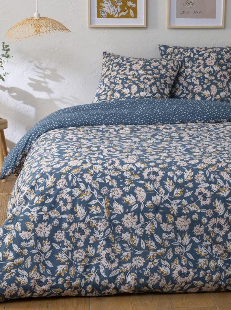 Future Home - Parure de lit 2 personnes fleurie en percale 70 fils Bleu - Kiabi