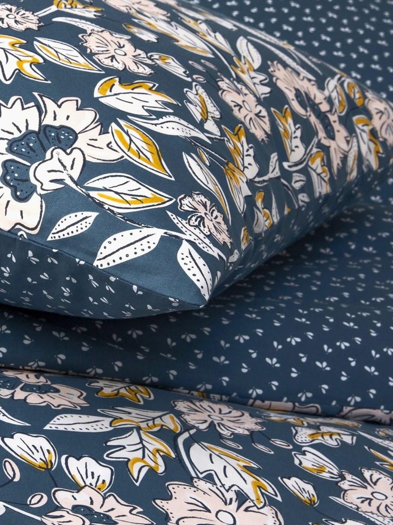 Future Home - Parure de lit 2 personnes fleurie en percale 70 fils Bleu - Kiabi