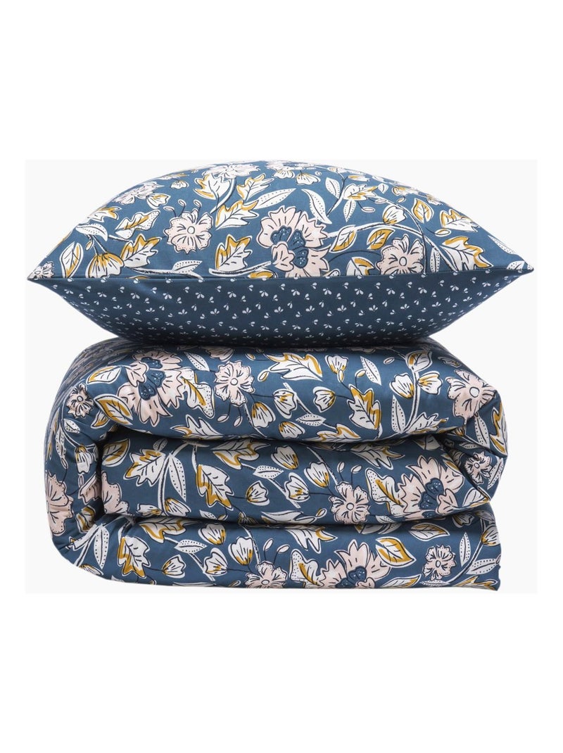 Future Home - Parure de lit 2 personnes fleurie en percale 70 fils Bleu - Kiabi