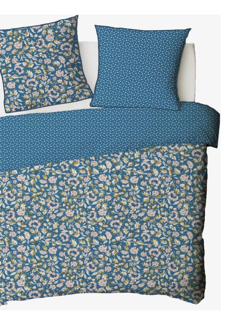 Future Home - Parure de lit 2 personnes fleurie en percale 70 fils Bleu - Kiabi