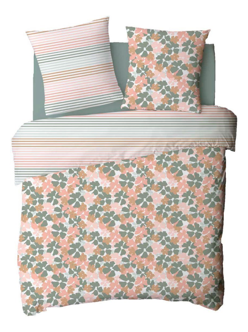 Future Home - Parure de lit 2 personnes fleurie réversible rayures Multicolore - Kiabi