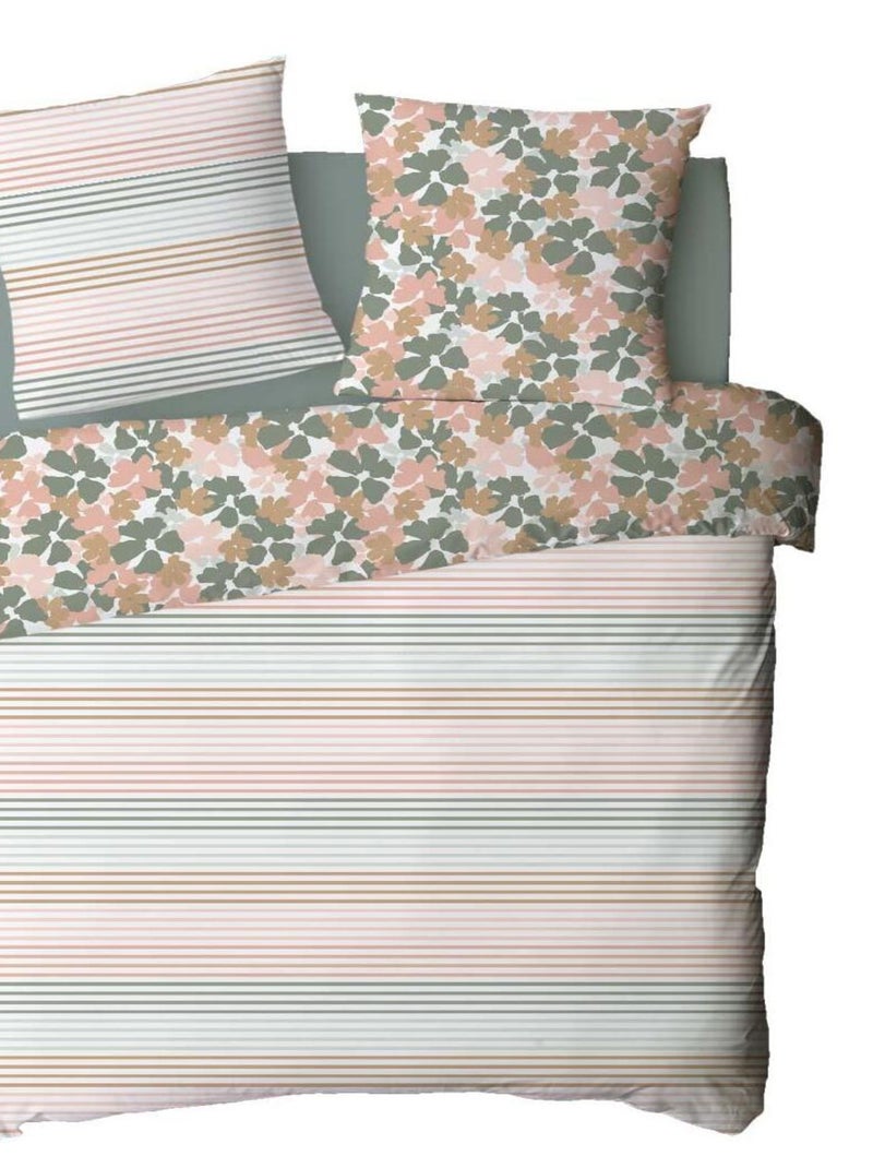 Future Home - Parure de lit 2 personnes fleurie réversible rayures Multicolore - Kiabi