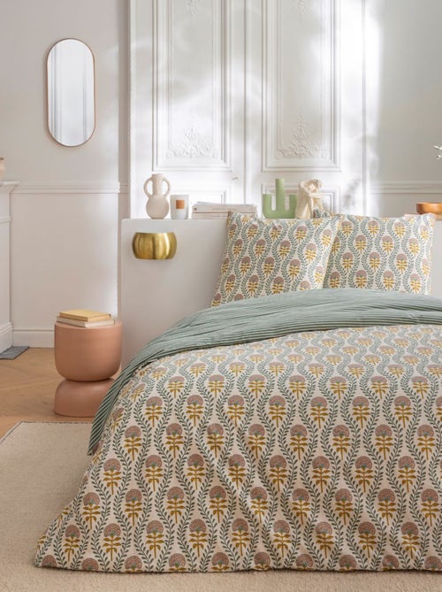Future Home - Parure de lit 2 personnes floral charme rayé - Kiabi