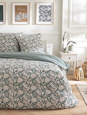 Future home - parure de lit 2 personnes floral et pois en coton