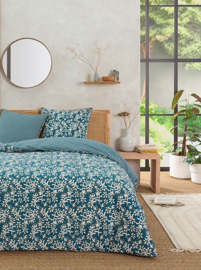 Future Home - Parure de lit 2 personnes floral réversible à pois Bleu - Kiabi