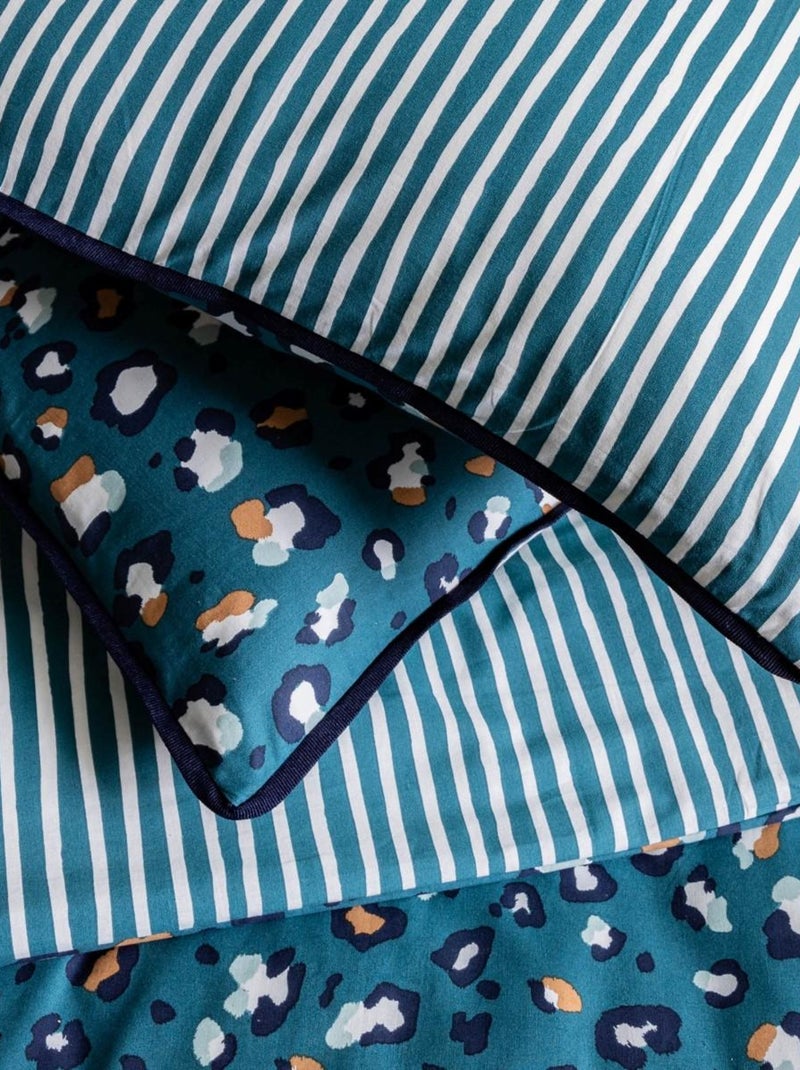 Future Home - Parure de lit 2 personnes imprimé léopard réversible rayé Bleu - Kiabi