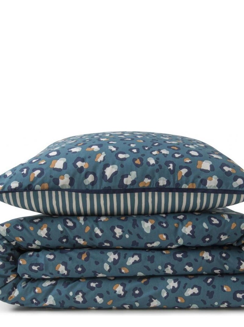 Future Home - Parure de lit 2 personnes imprimé léopard réversible rayé Bleu - Kiabi
