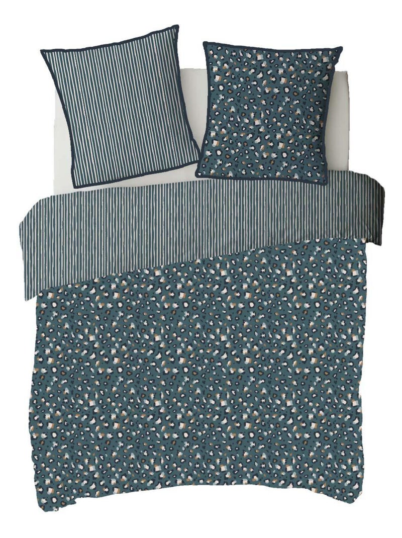 Future Home - Parure de lit 2 personnes imprimé léopard réversible rayé Bleu - Kiabi