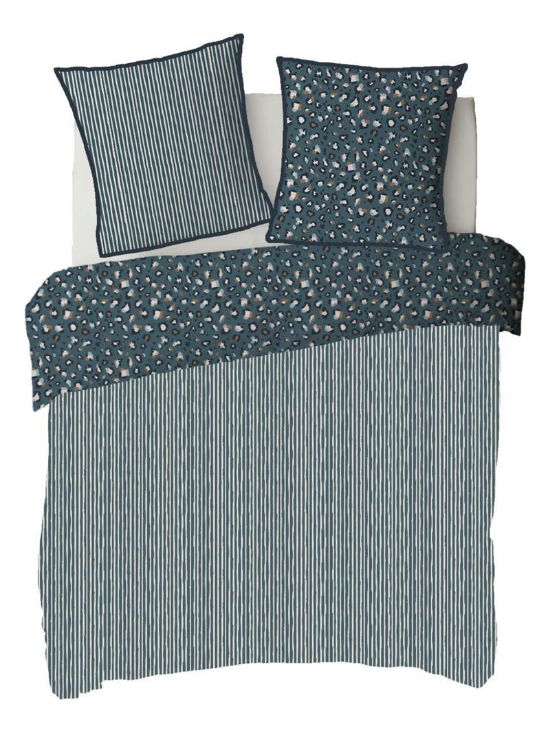 Future Home - Parure de lit 2 personnes imprimé léopard réversible rayé Bleu - Kiabi