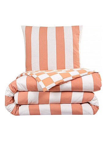 Future Home - Parure de lit 2 personnes rayé damier réversible