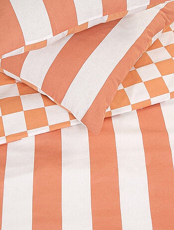 Future Home - Parure de lit 2 personnes rayé damier réversible