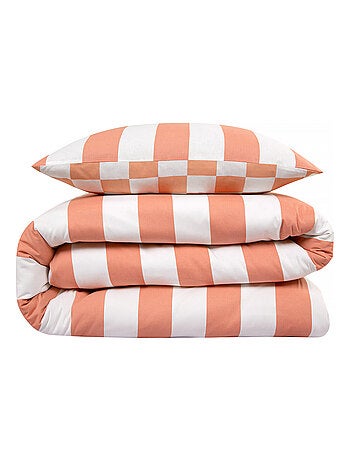 Future Home - Parure de lit 2 personnes rayé damier réversible