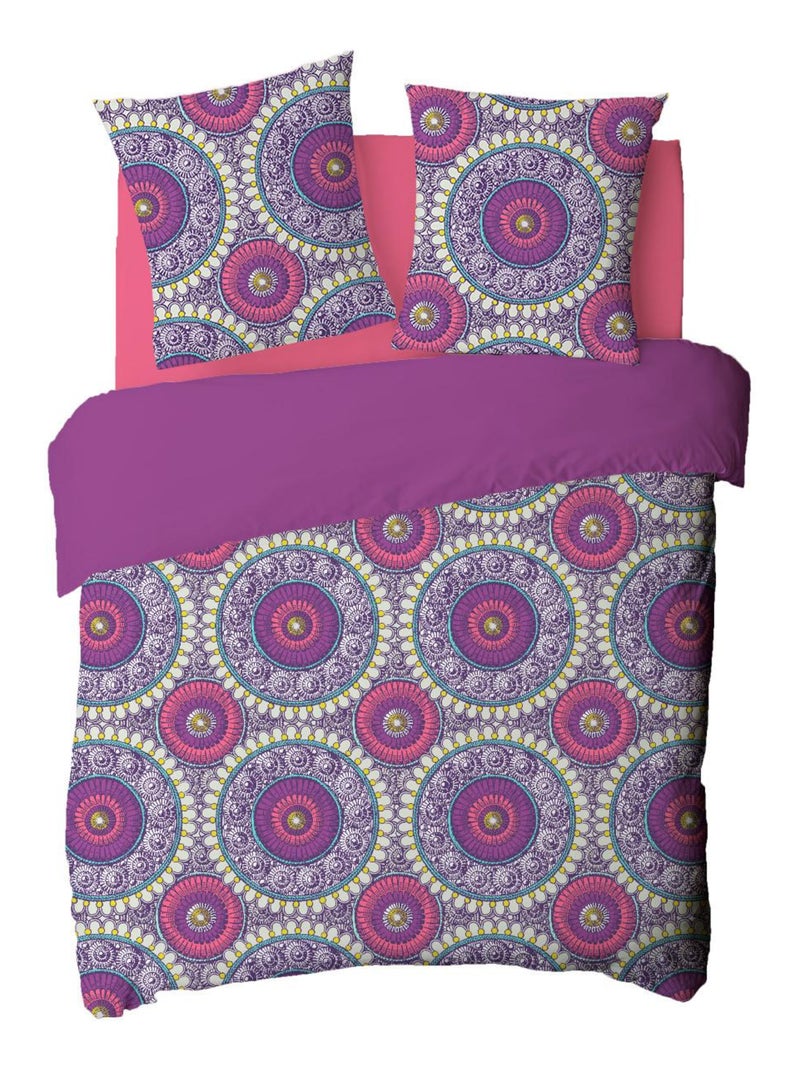 Future Home - Parure de lit 2 personnes rosaces en satin 78 fils Violet - Kiabi