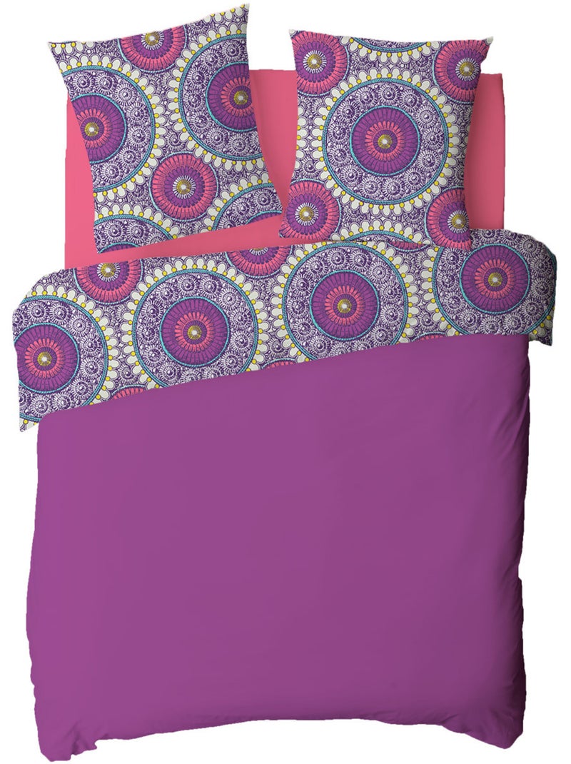 Future Home - Parure de lit 2 personnes rosaces en satin 78 fils Violet figue - Kiabi