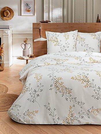 Future Home - Parure de lit 2 personnes satin de coton motif feuillage