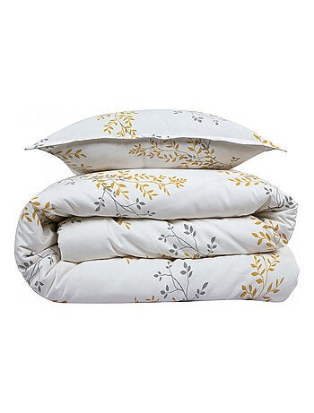 Future Home - Parure de lit 2 personnes satin de coton motif feuillage
