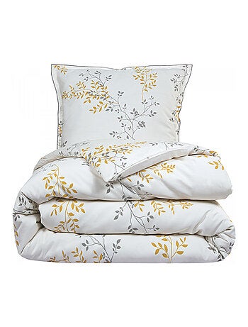 Future Home - Parure de lit 2 personnes satin de coton motif feuillage