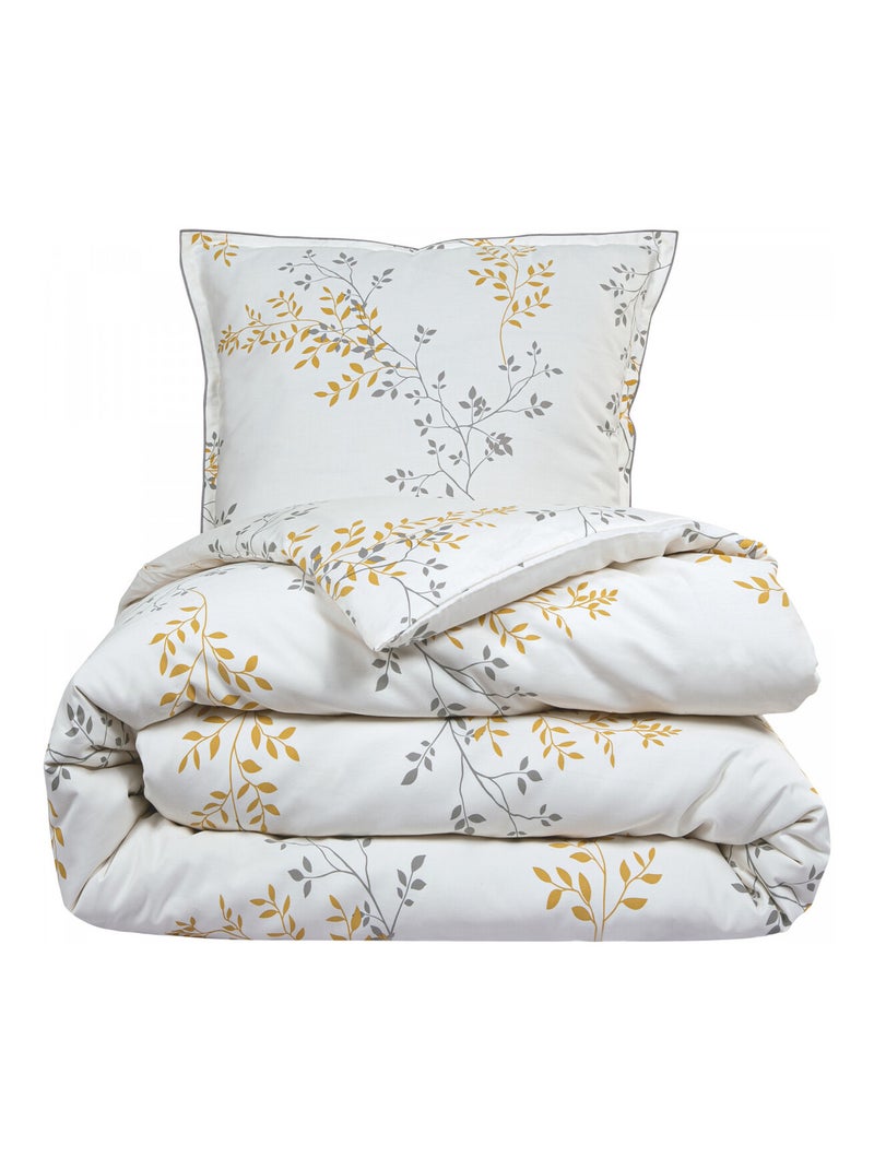 Future Home - Parure de lit 2 personnes satin de coton motif feuillage Beige - Kiabi