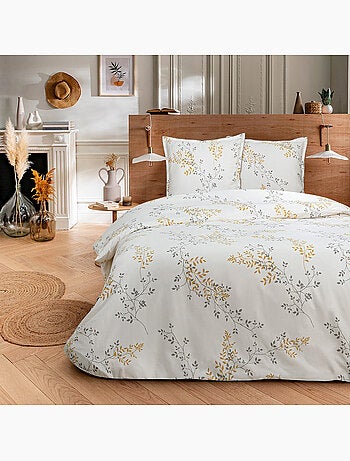 Future Home - Parure de lit 2 personnes satin de coton motif feuillage