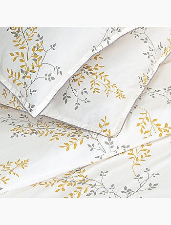 Future Home - Parure de lit 2 personnes satin de coton motif feuillage