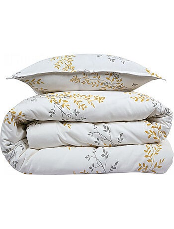 Future Home - Parure de lit 2 personnes satin de coton motif feuillage