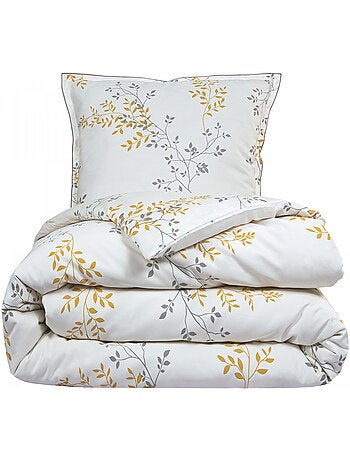Future Home - Parure de lit 2 personnes satin de coton motif feuillage