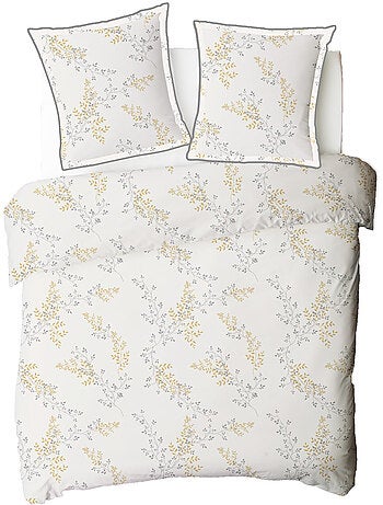 Future Home - Parure de lit 2 personnes satin de coton motif feuillage