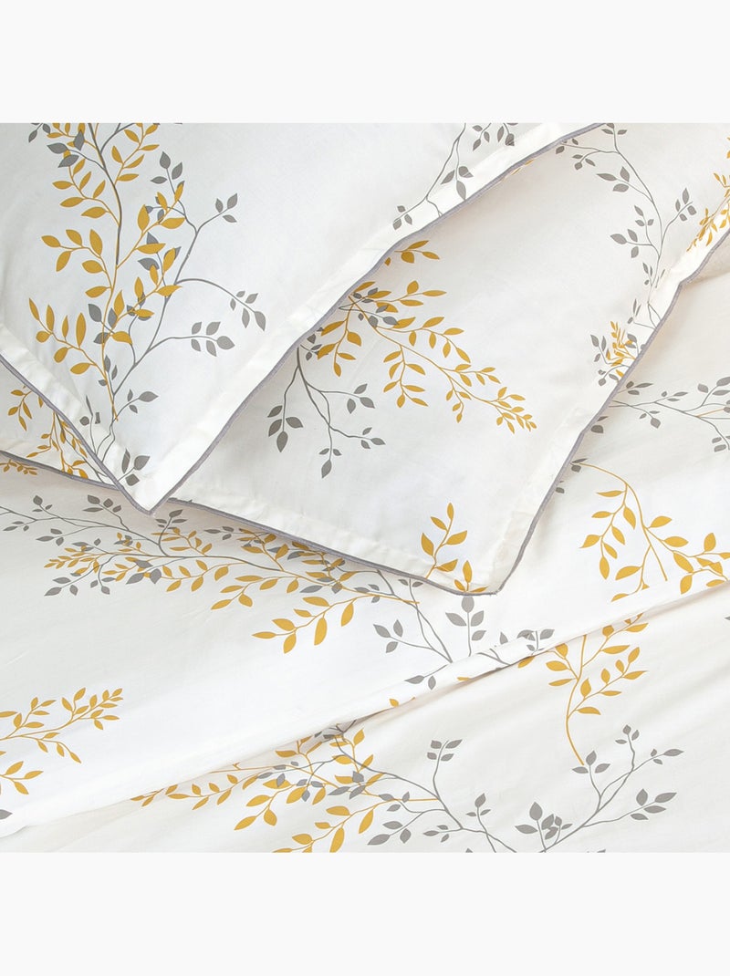 Future Home - Parure de lit 2 personnes satin de coton motif feuillage Blanc Marron Bleu - Kiabi