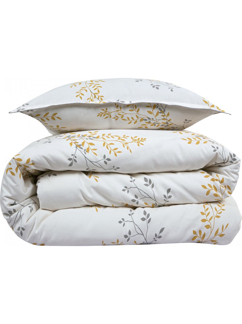 Future Home - Parure de lit 2 personnes satin de coton motif feuillage Blanc Marron Bleu - Kiabi
