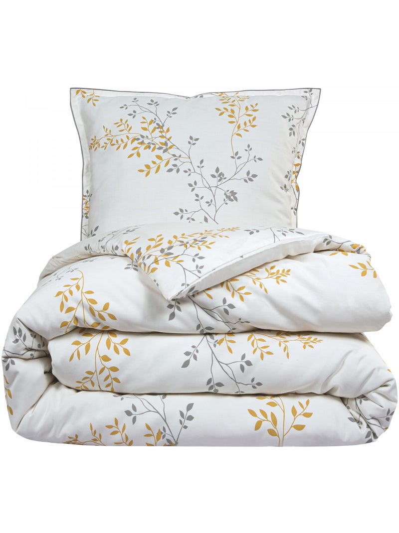Future Home - Parure de lit 2 personnes satin de coton motif feuillage Blanc Marron Bleu - Kiabi
