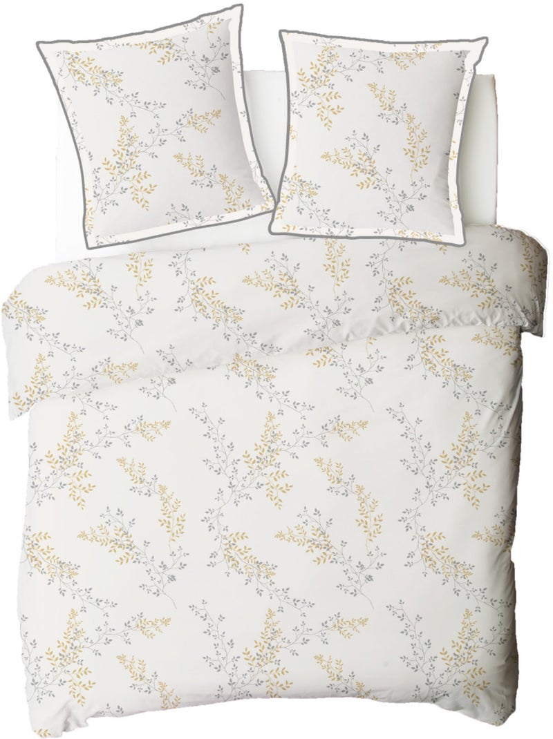 Future Home - Parure de lit 2 personnes satin de coton motif feuillage Blanc Marron Bleu - Kiabi