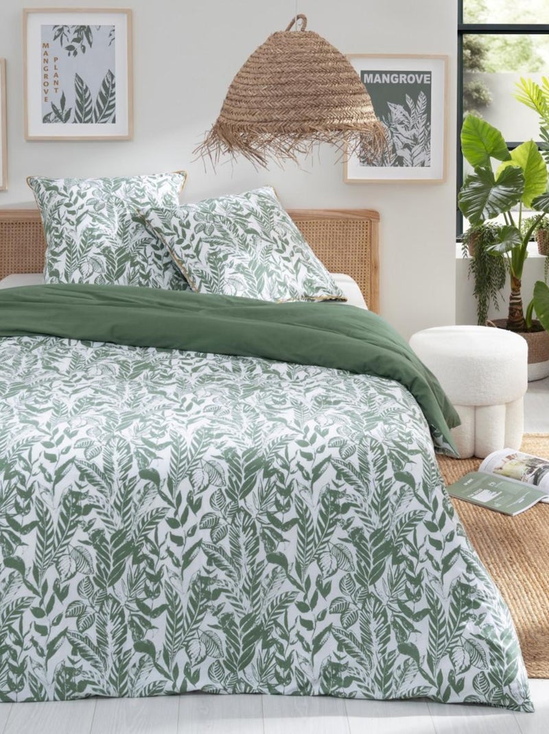 Future Home - Parure de lit 2 personnes tropical réversible unie Vert - Kiabi